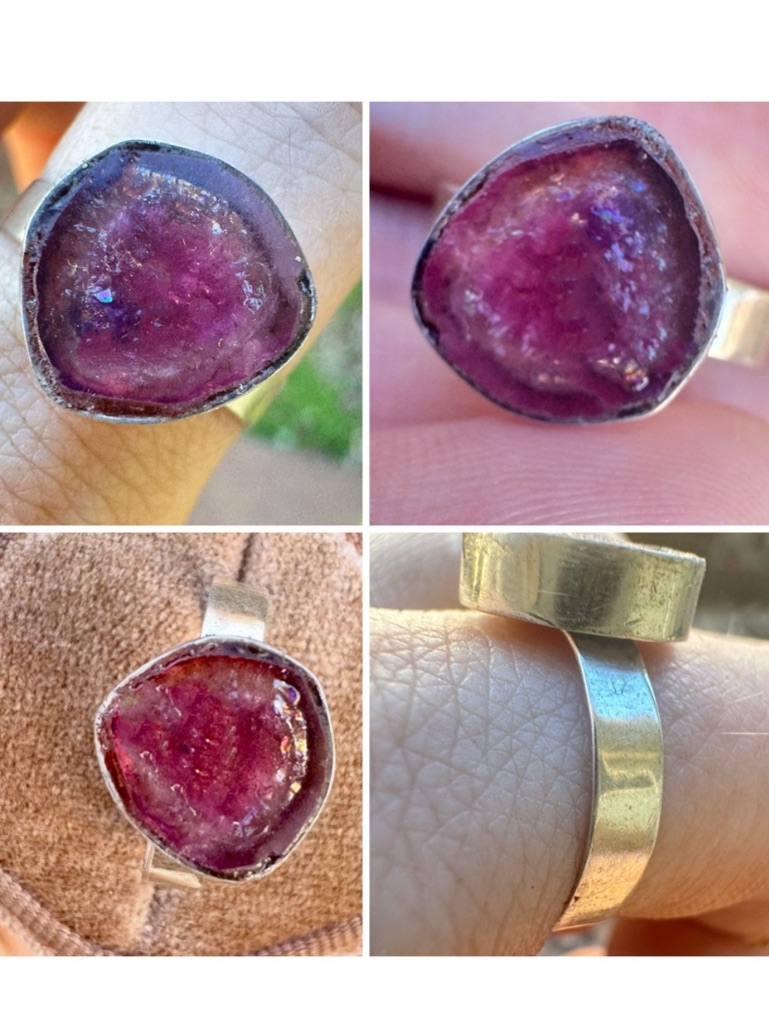 Custom Made Solid 10k Gold Genuine Rare Tourmaline Slice Ring